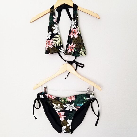 NEW Hurley Women's XL Reversible Bikini 2pc Set Black Tropical Floral Adjustable - Picture 16 of 16